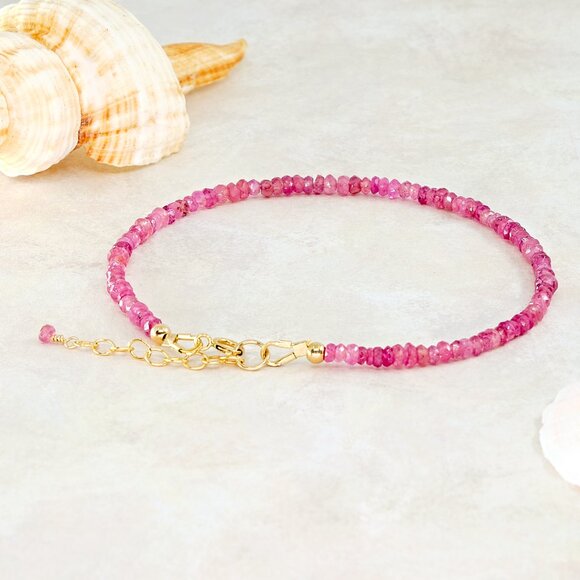 Sparkling Pink Sapphire Gemstone Bracelet, 14k Gold Filled, Perfect for Gifting - Picture 5 of 11